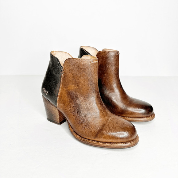 BED STU Yell Ankle Bootie Tan Teak Rustic Leather stacked heel womens 6 NWT - Picture 1 of 7